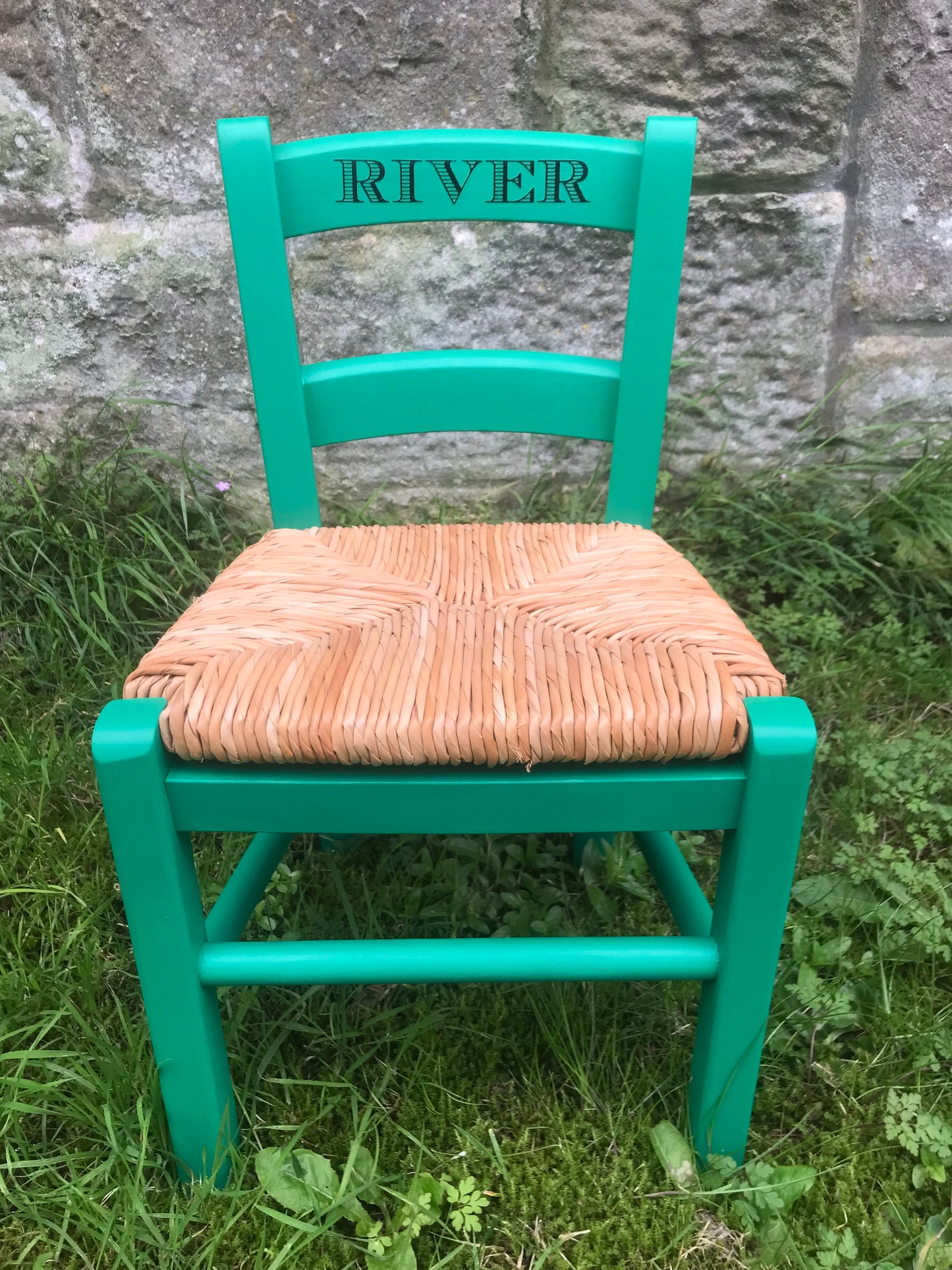 Children's personalised painted wooden school chair with your child's initials or name and date of birth - painted to order