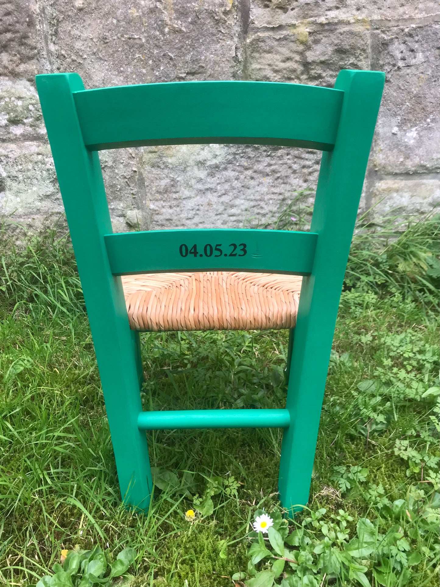 Children's personalised painted wooden school chair with your child's initials or name and date of birth - painted to order