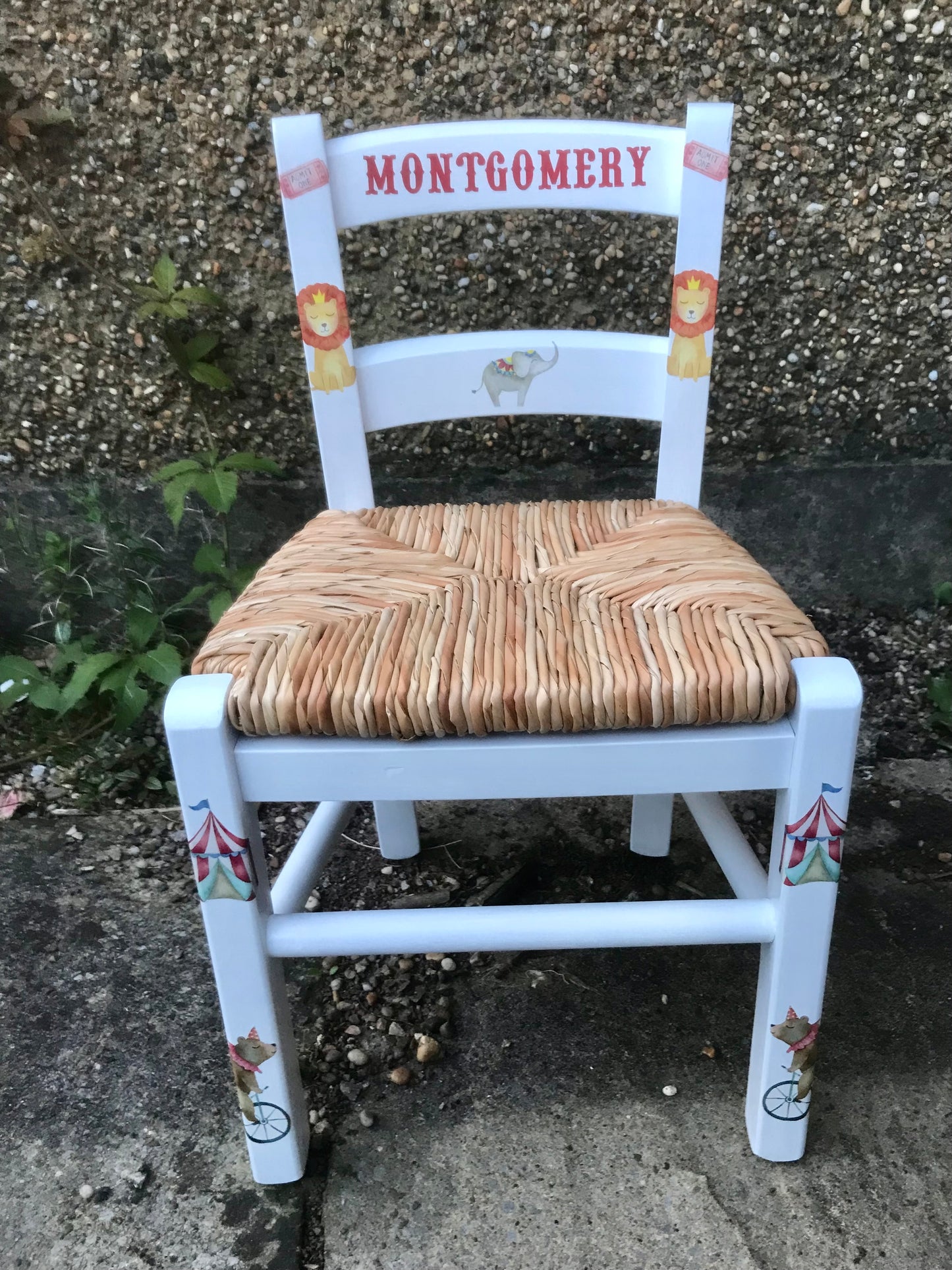 Commission for Alexandra - personalised children's chair with circus theme