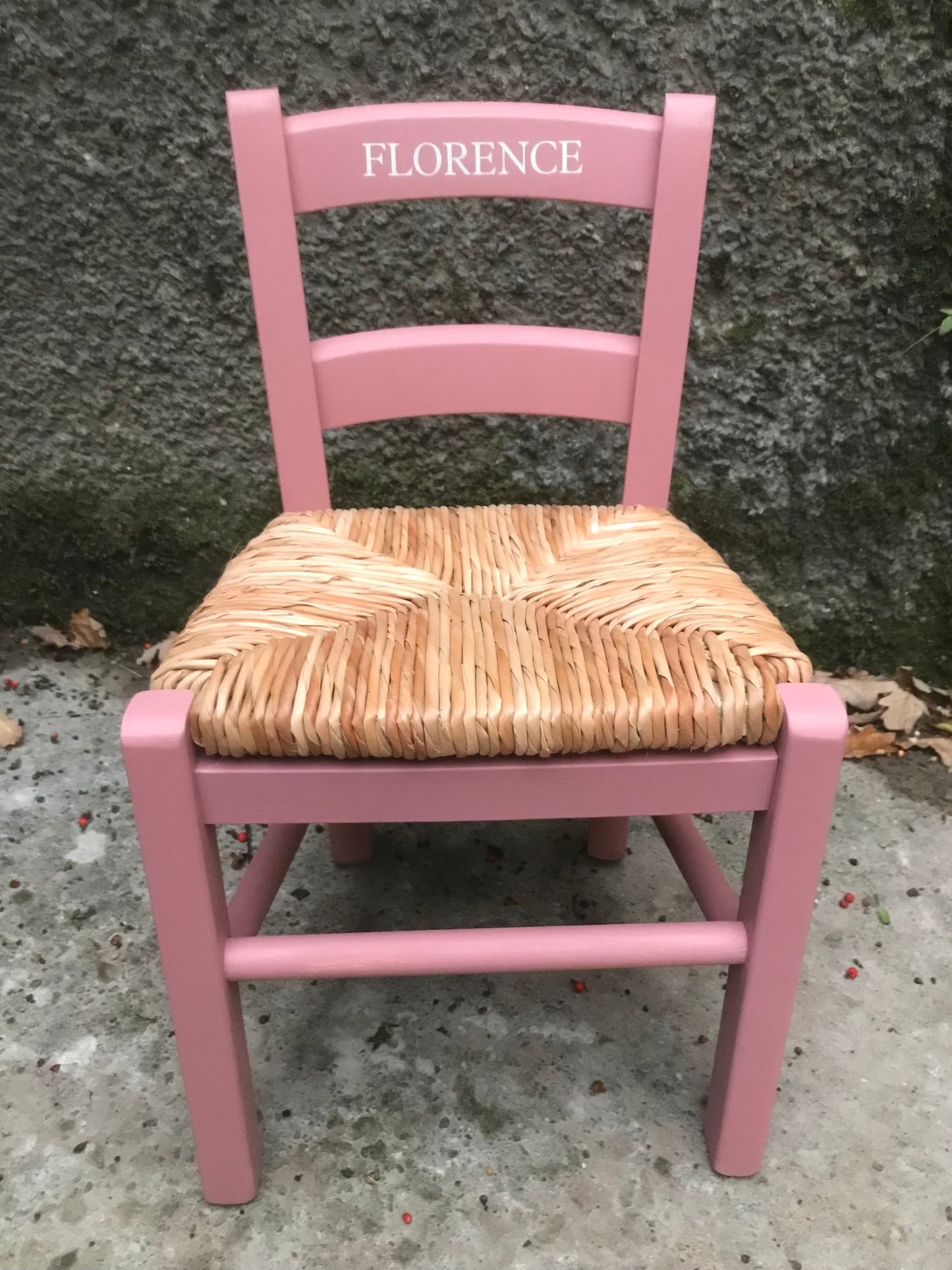 Children's personalised painted wooden school chair with your child's initials or name and date of birth - painted to order