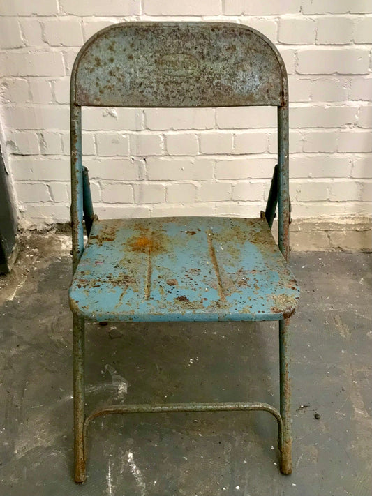 Vintage folding metal dining chairs in blue 4 available