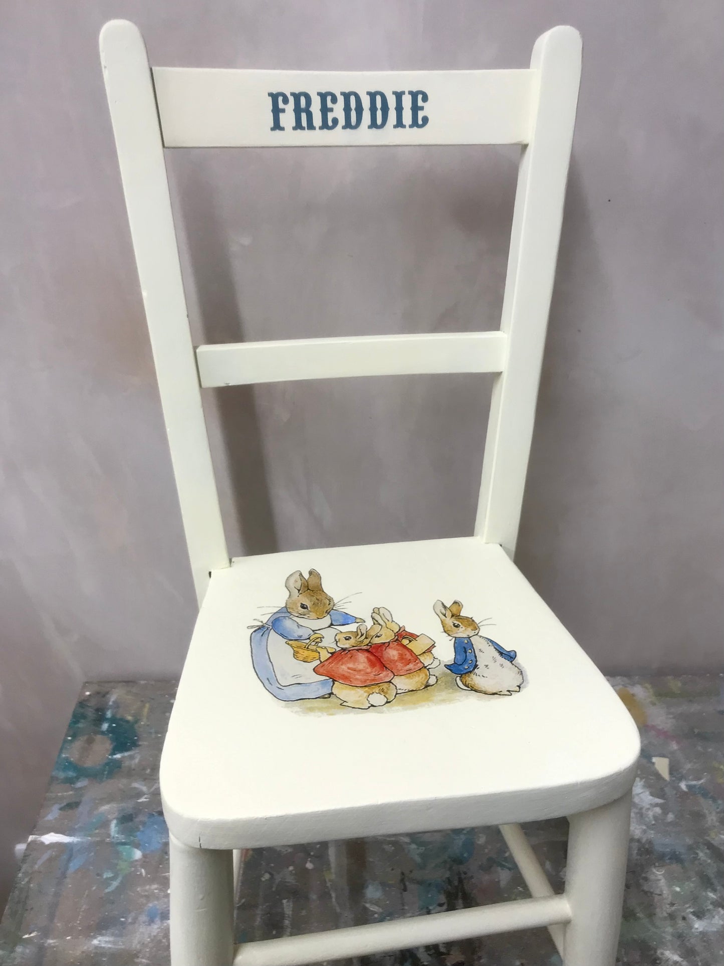 Children's personalised upcycled  wooden school chair - Beatrix Potter theme