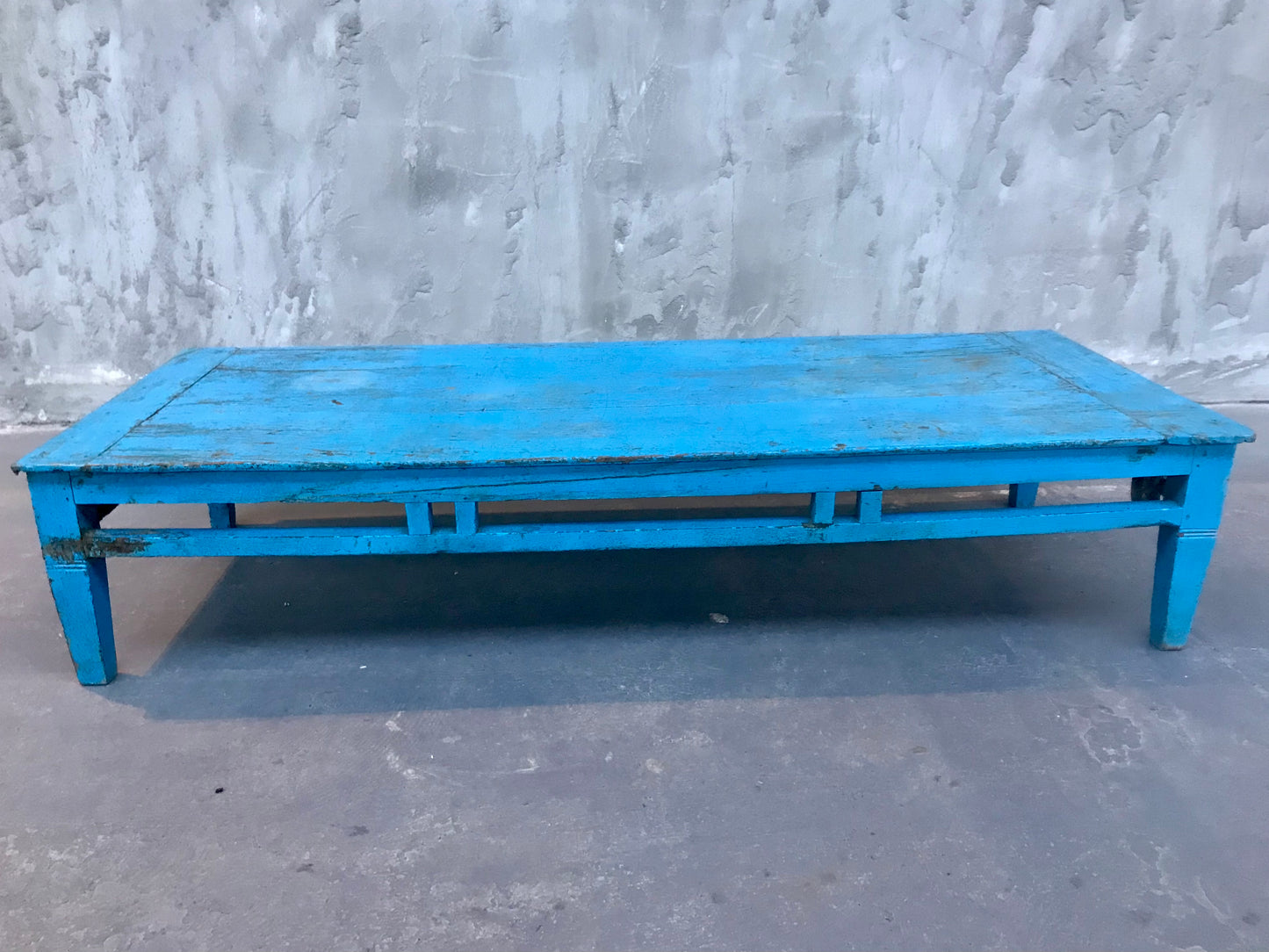 Beautiful antique teak 1920's original painted coffee table in turquoise blue  original paintwork