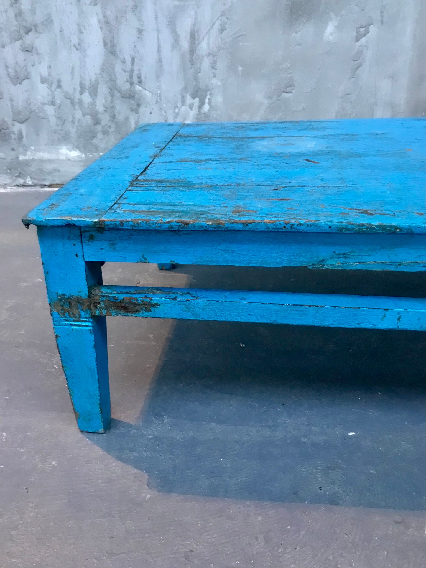 Beautiful antique teak 1920's original painted coffee table in turquoise blue  original paintwork