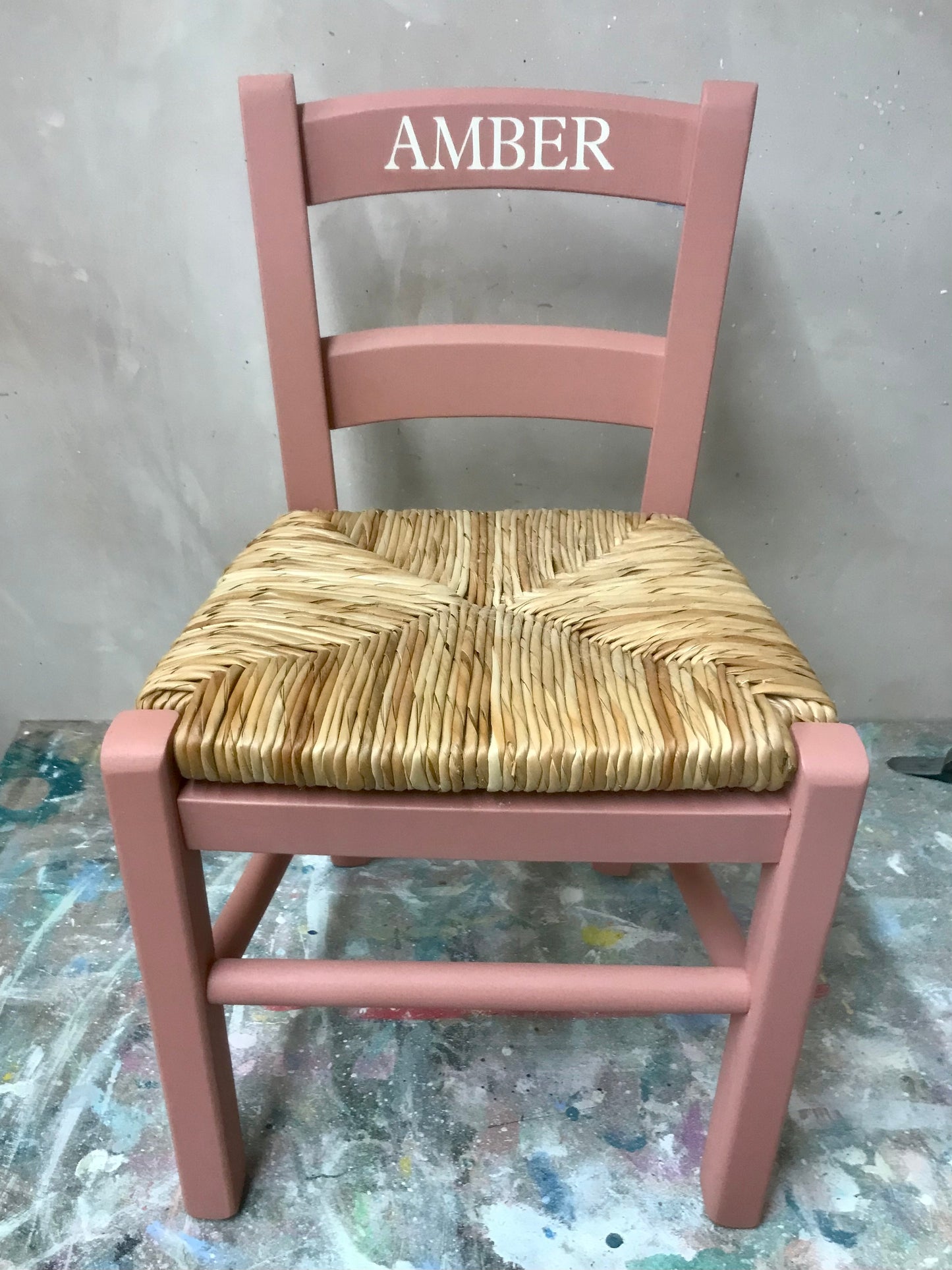 Children's personalised painted wooden school chair with your child's initials or name and date of birth - painted to order