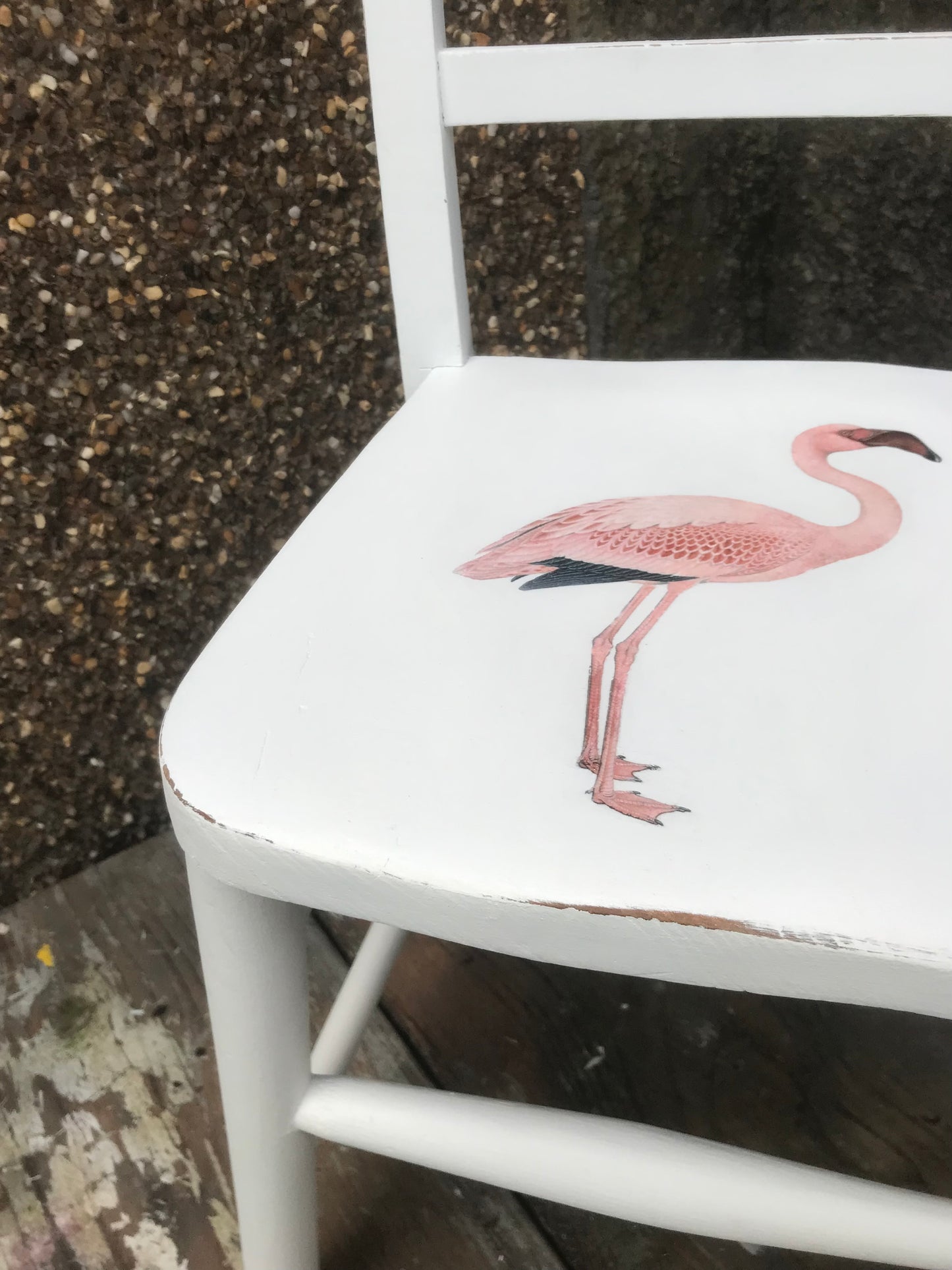 Children's personalised upcycled wooden nursery school chair with vintage flamingo theme and your child's name