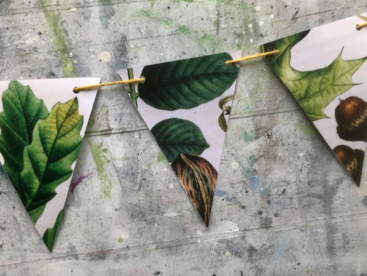 Vintage style botanical bunting garland - vintage leaves illustrations