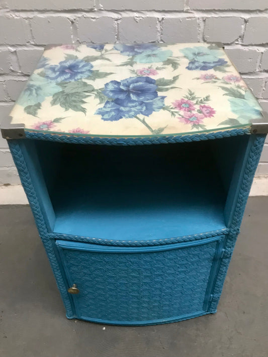 Vintage 1950's floral rattan Bedside / side table