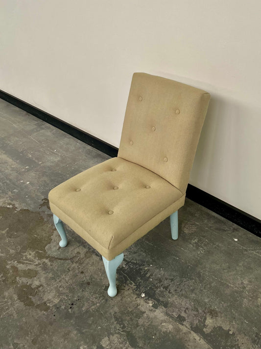 Vintage bedroom / nursing chair upholstered in yellow and blue mix wool