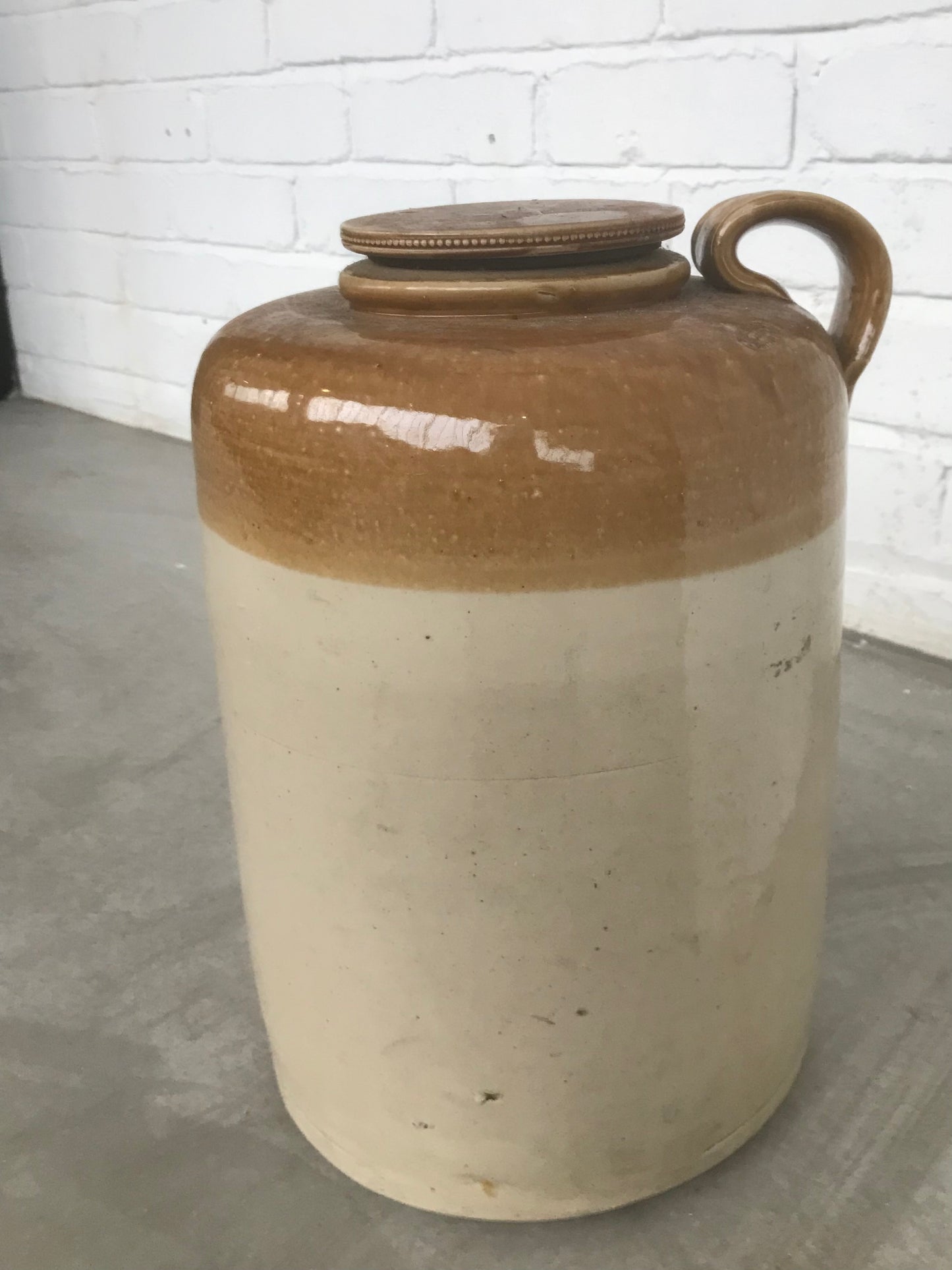 Large Rustic stoneware pot / urn with original screwtop ceramic lid