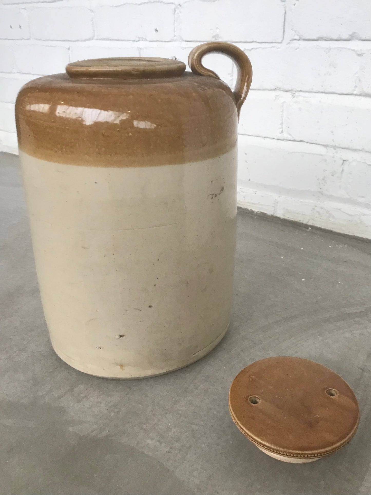 Large Rustic stoneware pot / urn with original screwtop ceramic lid