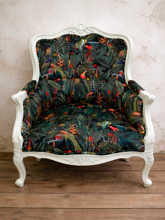 New Reproduction carved traditional mahogany armchair available for reupholstery and painting your choice of colour