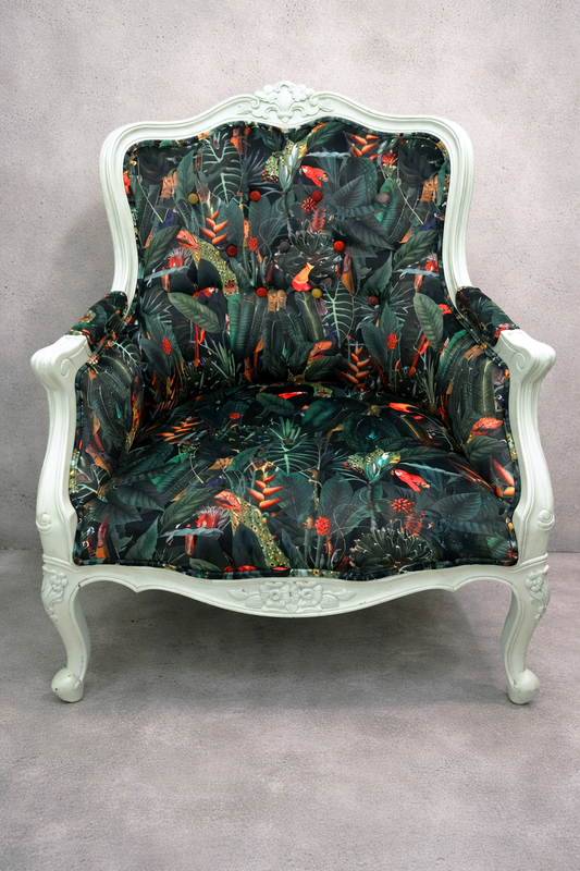 New Reproduction carved traditional mahogany armchair available for reupholstery and painting your choice of colour