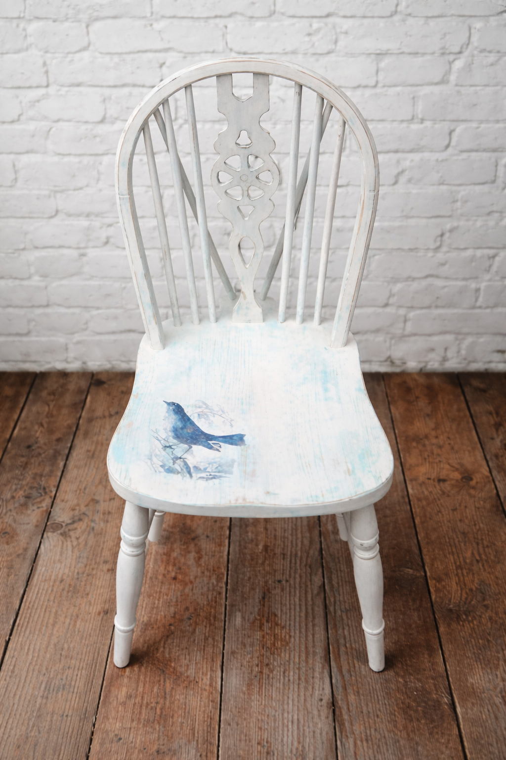 Painted to order Upcycled mismatched  vintage dining chair set with toile bird design design