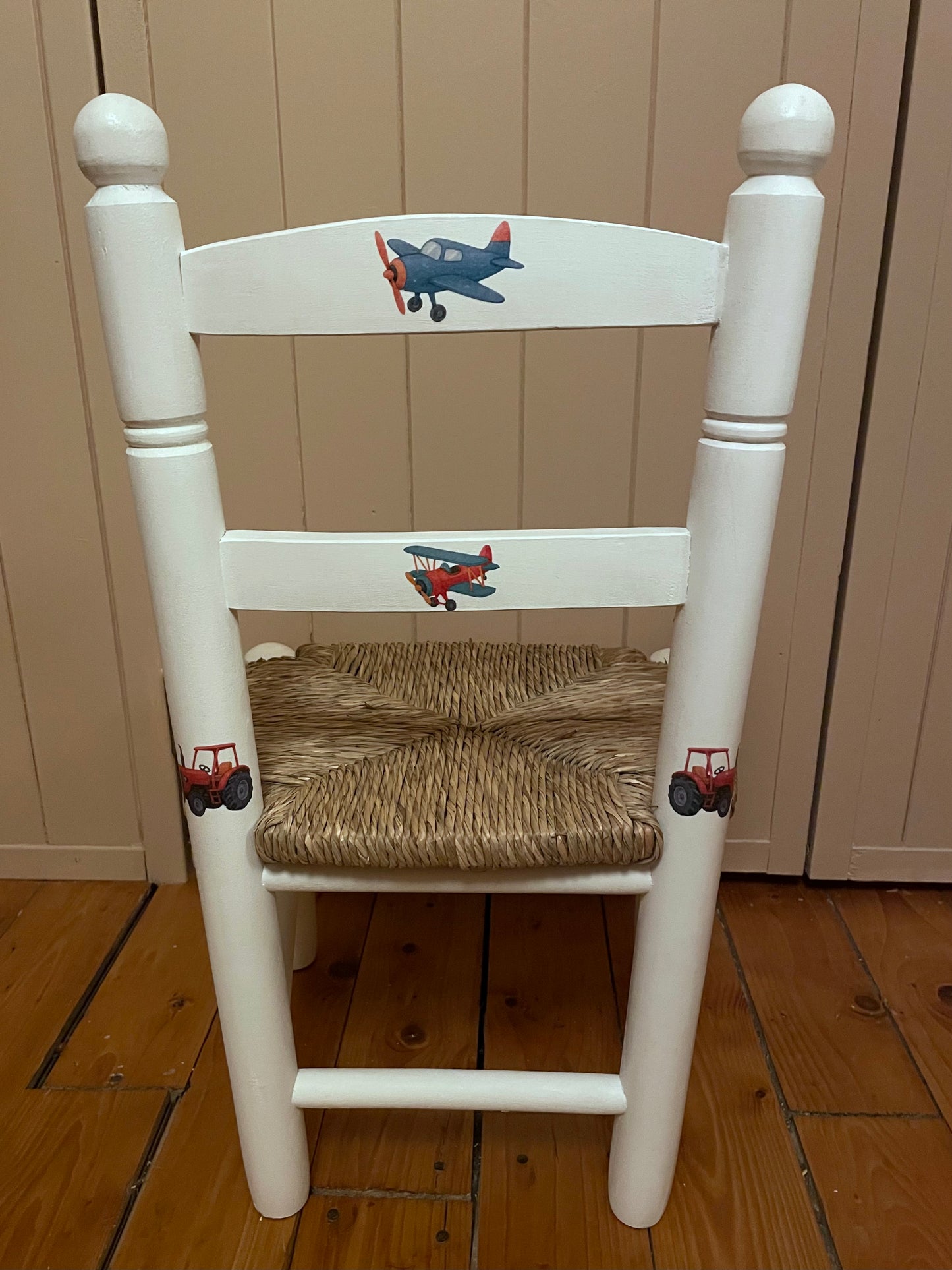 Personalised decoupaged children's chair cute travel theme - made to order