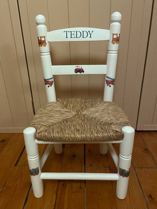 Personalised decoupaged children's chair cute travel theme - made to order