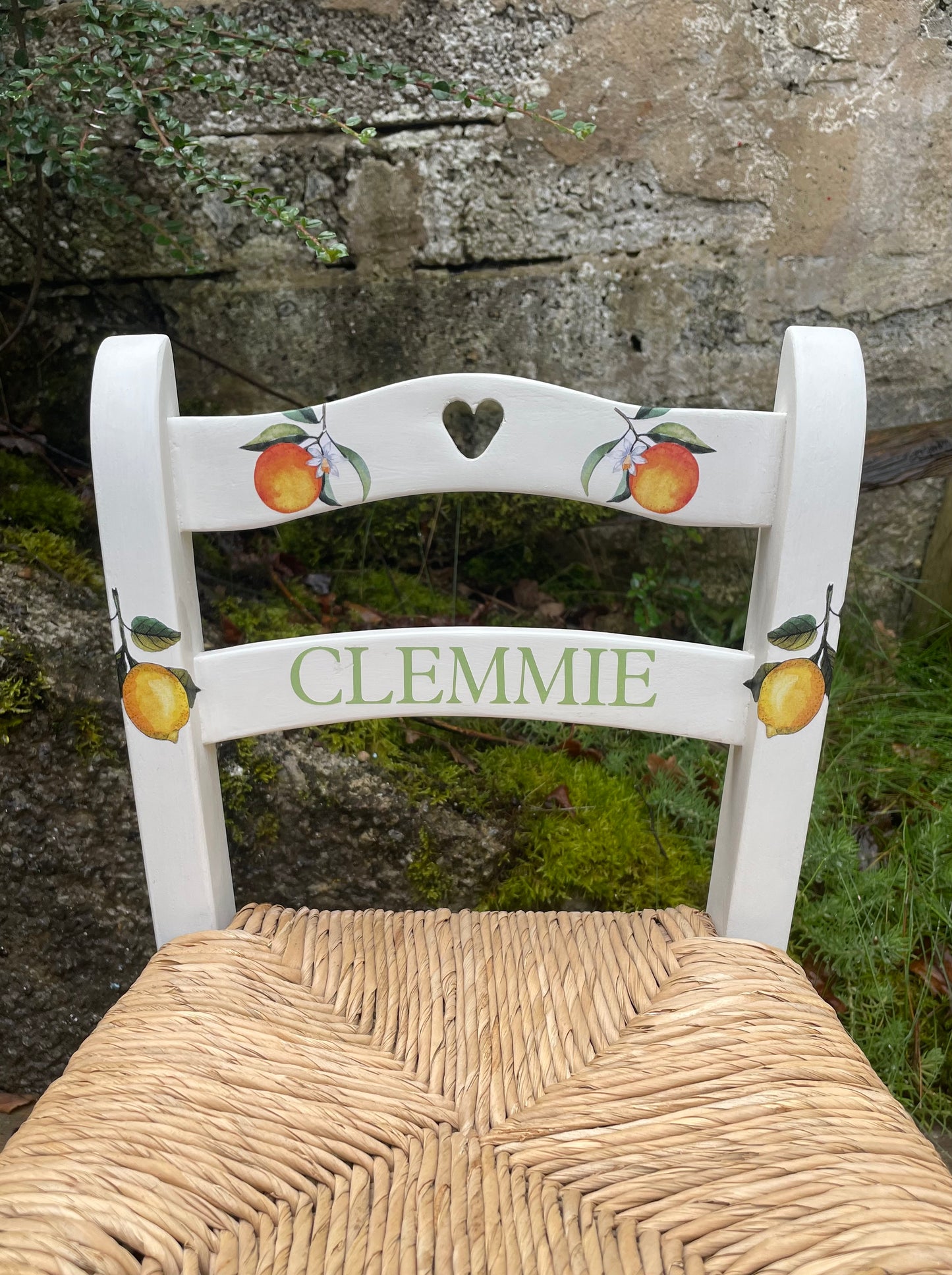 Personalised decoupaged children's chair -  Oranges and Lemons  theme - made to order