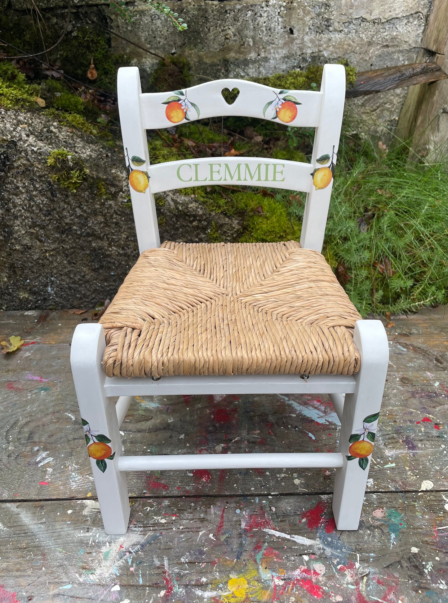 Personalised decoupaged children's chair -  Oranges and Lemons  theme - made to order