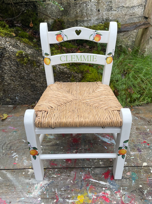 Personalised decoupaged children's chair -  Oranges and Lemons  theme - made to order