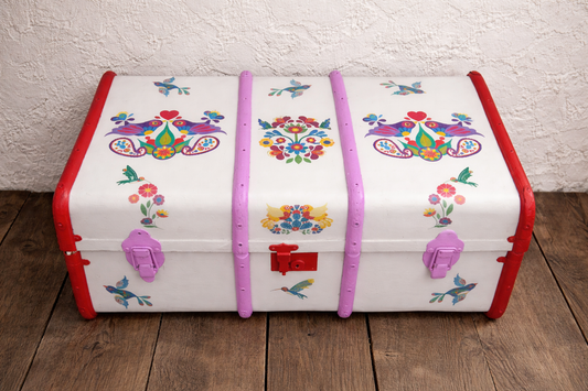 Personalised decoupaged children's folk art birds steamer trunk - made to order I can do other designs
