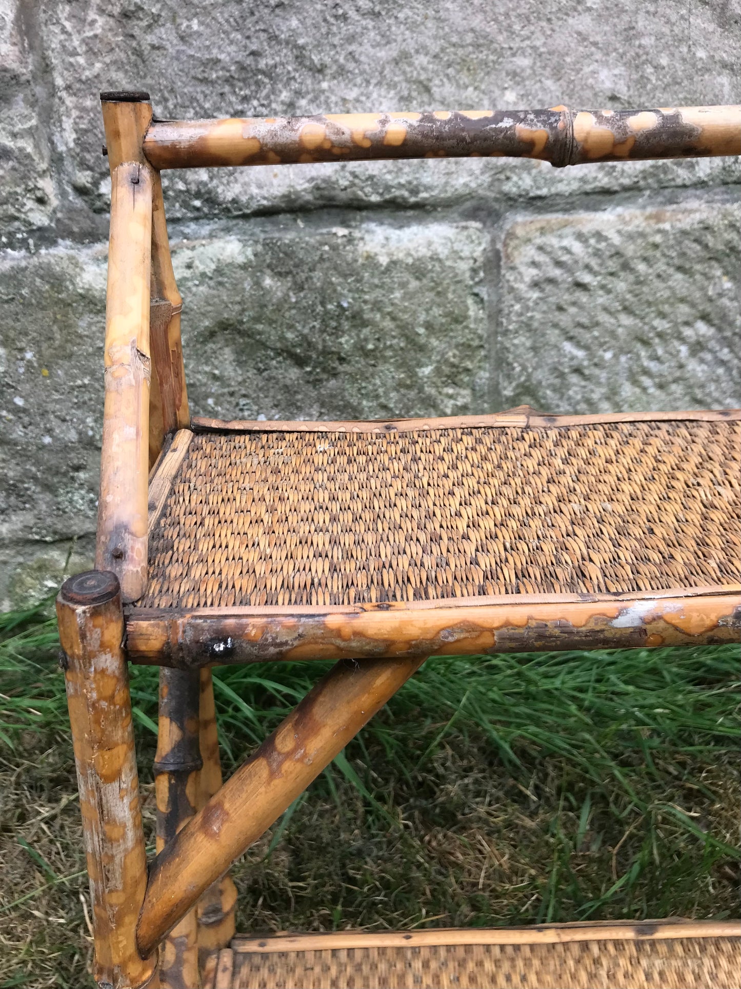 Rare antique tiger bamboo rattan wall shelf