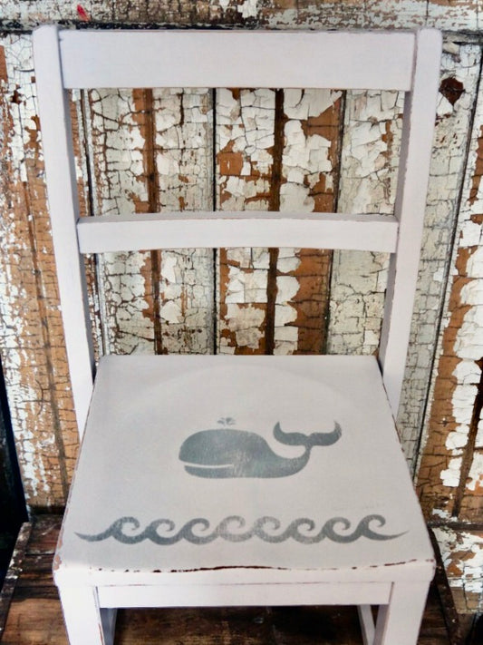 Vintage children's school chair painted and stencilled in your choice of colours with a cute whale design.