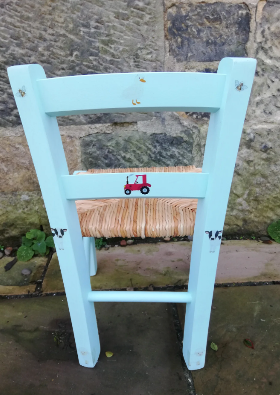 Rush seat personalised children's chair - Little Farm theme - made to order
