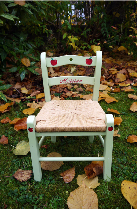 Rush seat personalised children's chair - Cherry and Apple theme theme - made to order
