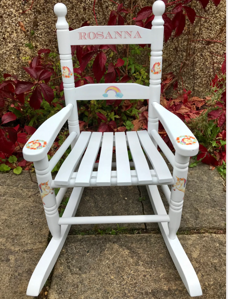 Rush seat personalised children's chair - Unicorn Theme - made to order