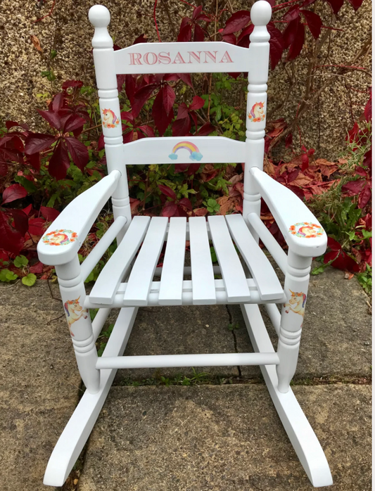Personalised decoupaged children's chair - Unicorn theme - made to order