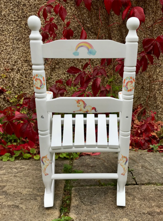 Rush seat personalised children's chair - Unicorn Theme - made to order