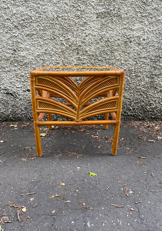 Pair of vintage 1970's rattan boho coffee / side tables / bedside tables
