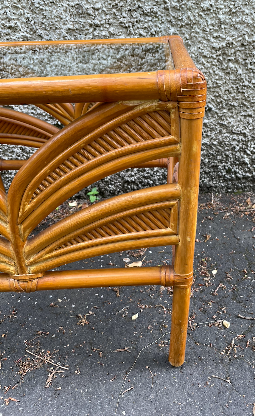 Pair of vintage 1970's rattan boho coffee / side tables / bedside tables