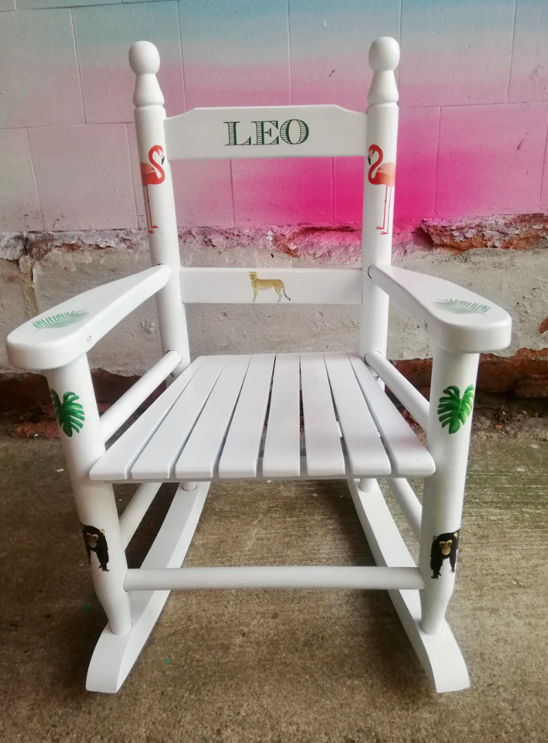 Personalised decoupaged children's chair -  Flamingo Friends theme - made to order