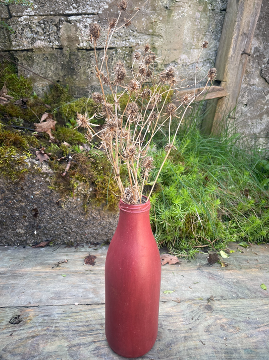 Bottle bud vase painted in layers of textured milk paint