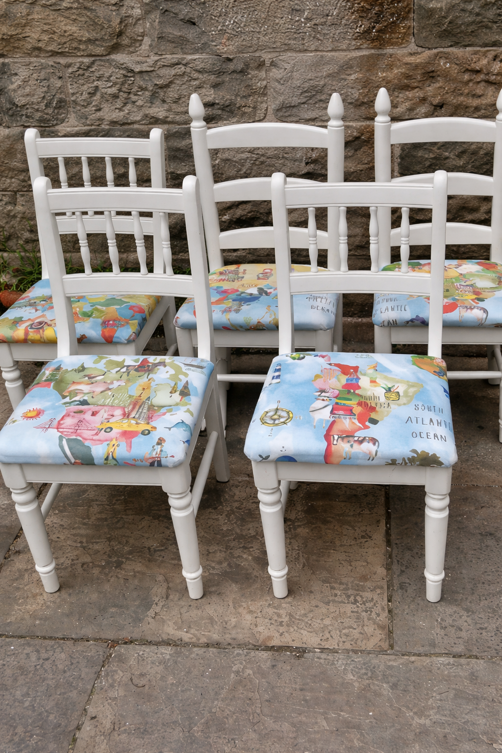 Set of 5 vintage dining chairs available for reupholstery and painting your choice of colour