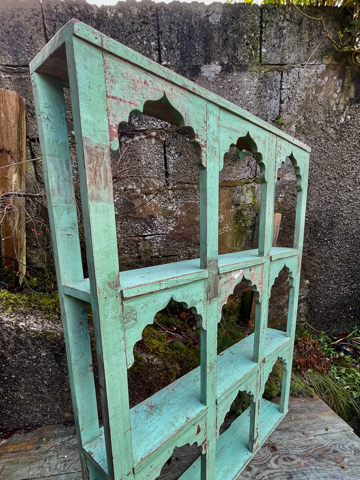 Stunning antique Indian wall shelf with original paintwork and lovely patina