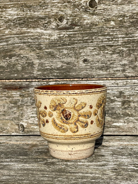 Vintage 1970's pottery cream and brown ceramic planter.