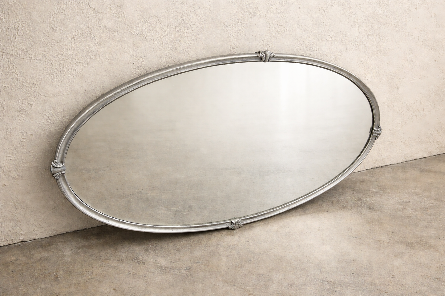 Vintage oval aged silver metal mirror