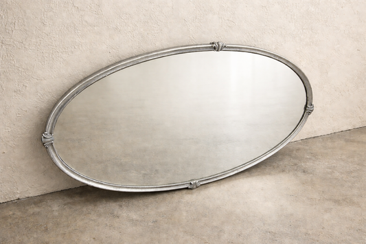 Vintage oval aged silver metal mirror