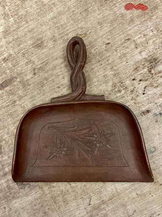 Vintage carved oak wooden kitchen table dust pan