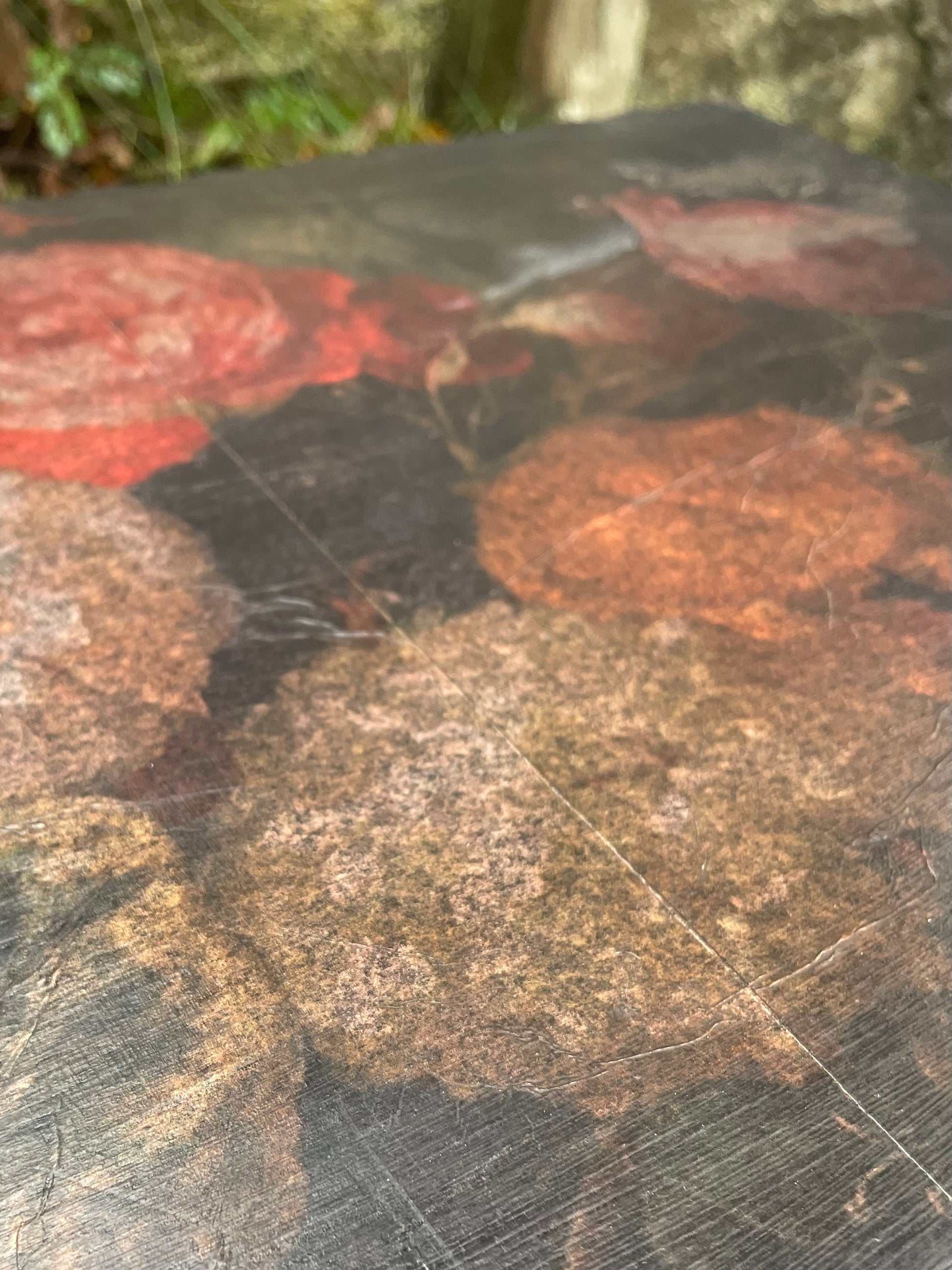 Dark Florals Vintage coffee / side table in green and black with a vintage florals decoupaged top