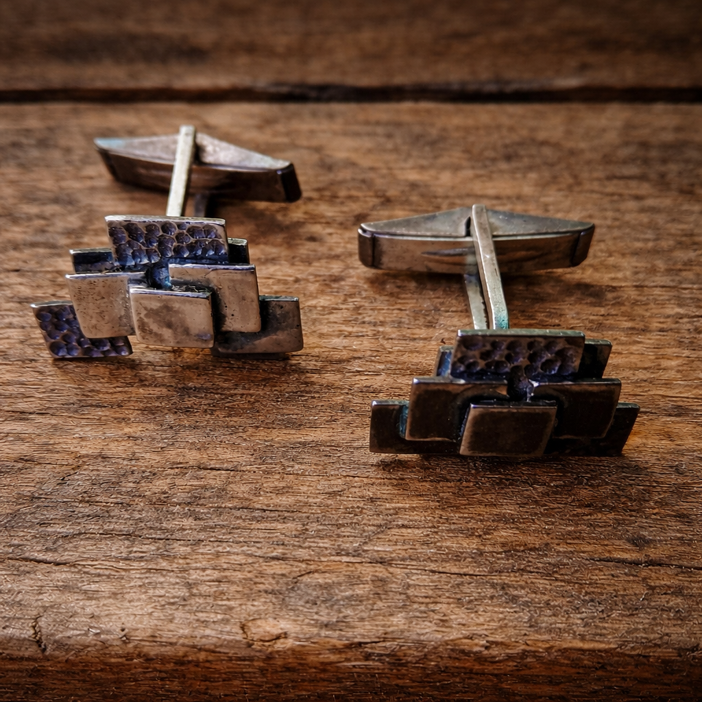 Vintage modernist solid silver Cuff Links - 1960's