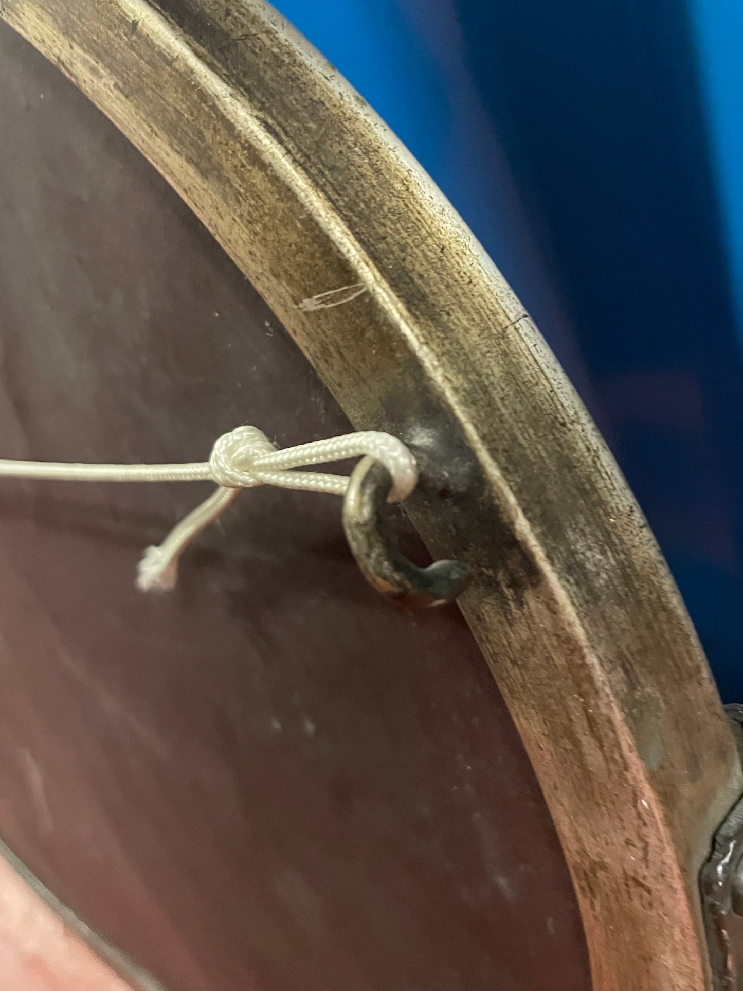 Vintage oval aged silver metal mirror