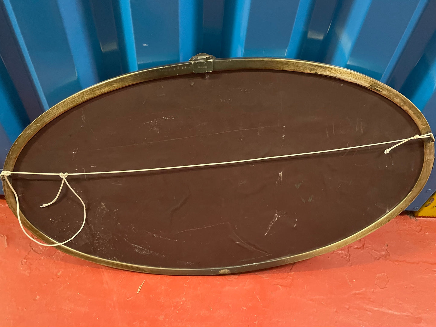 Vintage oval aged silver metal mirror