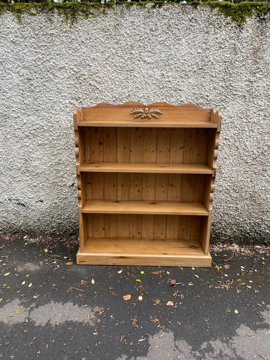 Vintage pine antique waxed book case with acorn carved detail