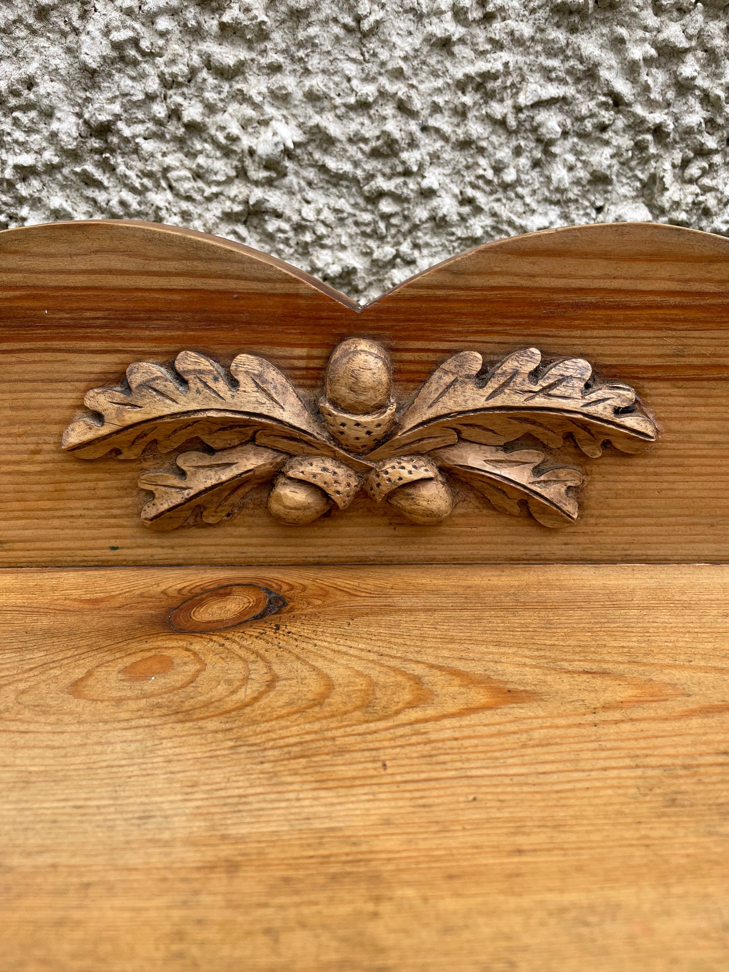 Vintage pine antique waxed book case with acorn carved detail