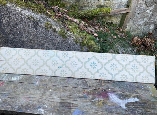 Vintage pine wall shelf painted and stencilled in Annie Sloan Chalk paint