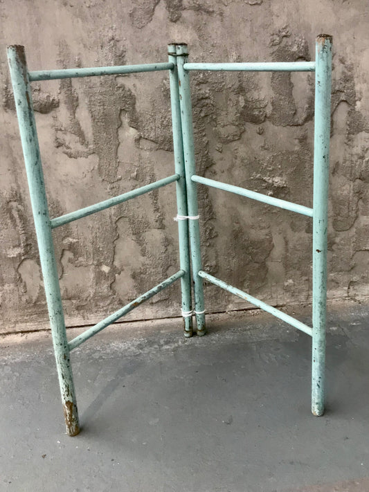 Vintage towel rail drying rack hand in original sky blue chippy paint