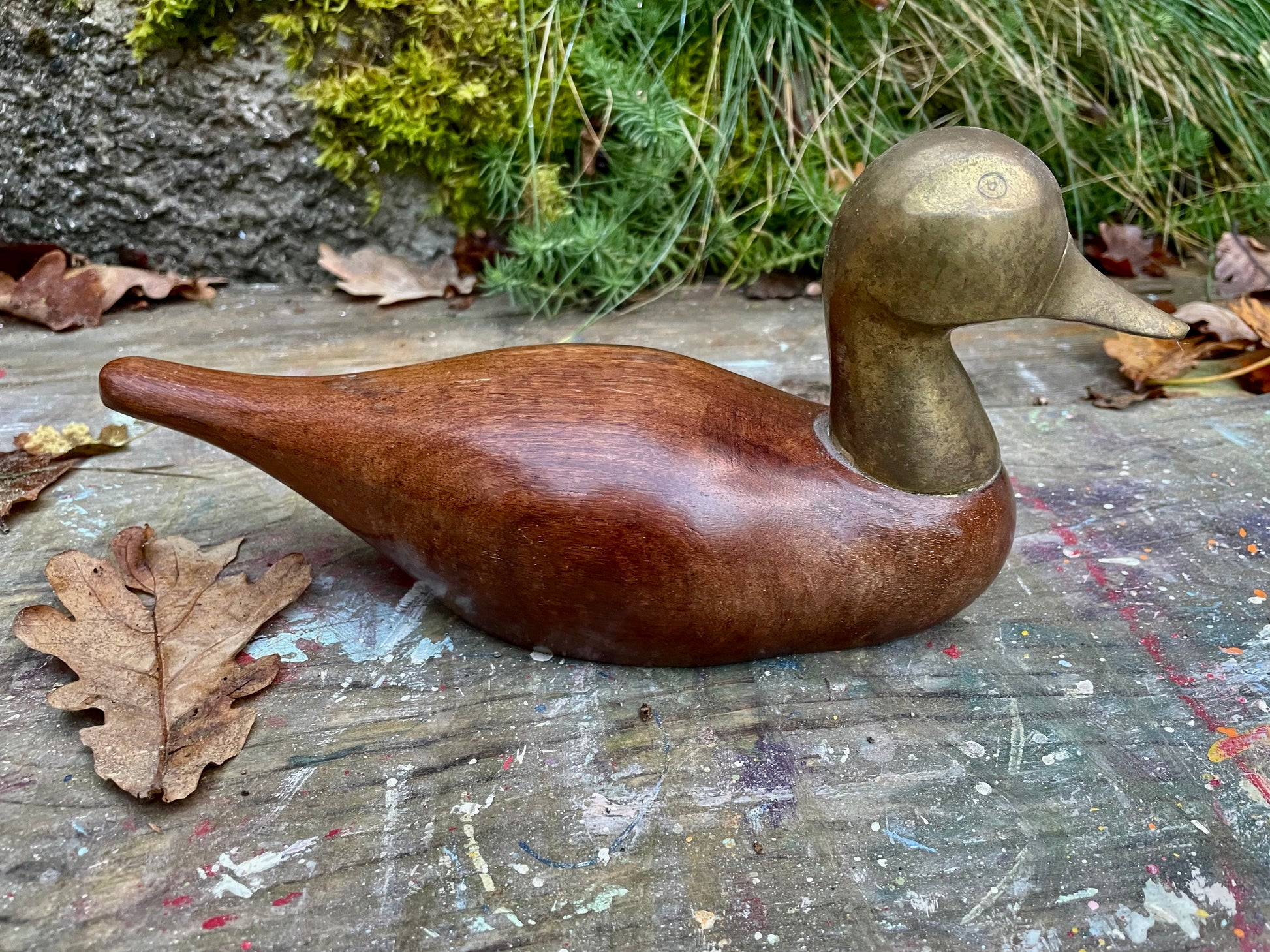 Vintage wooden and brass duck